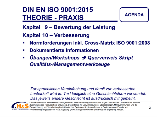 QB Lehrmaterial „DIN EN ISO 9001:2015 Kapitel 9 – 10“ (Microsoft PowerPoint®)