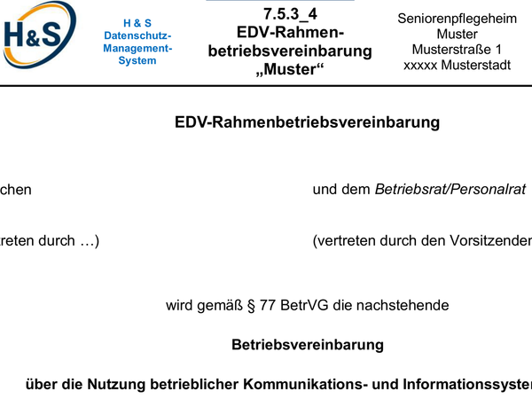 Betriebsvereinbarung - Muster - (EDV-Rahmen) - Microsoft Word®